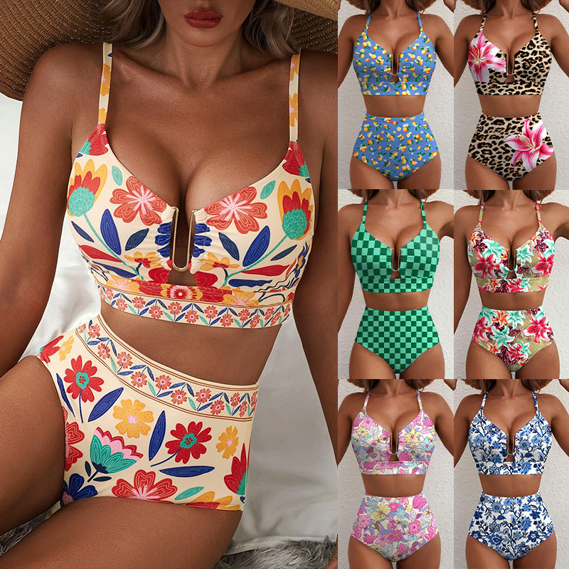 Floral Print High-Waist Bikini Set
