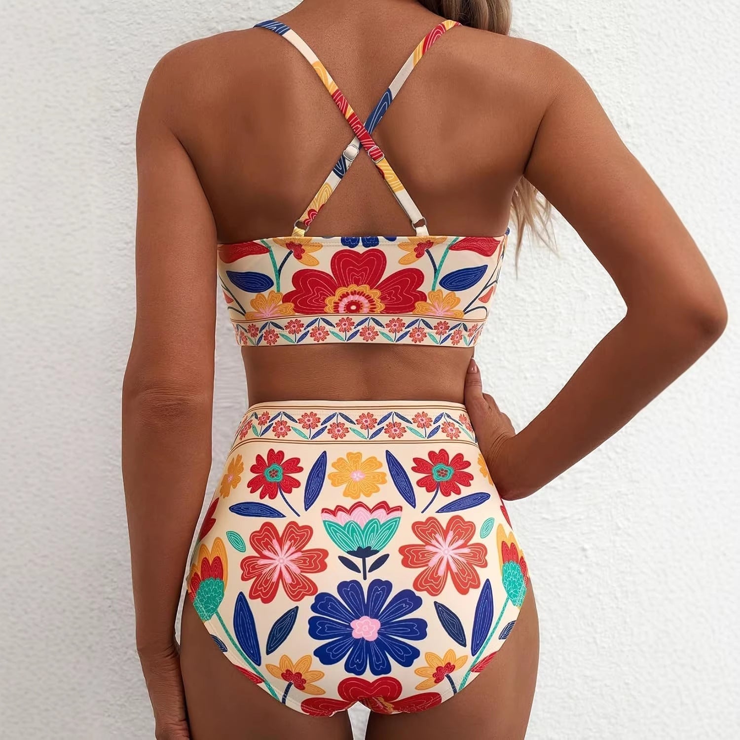 Floral Print High-Waist Bikini Set