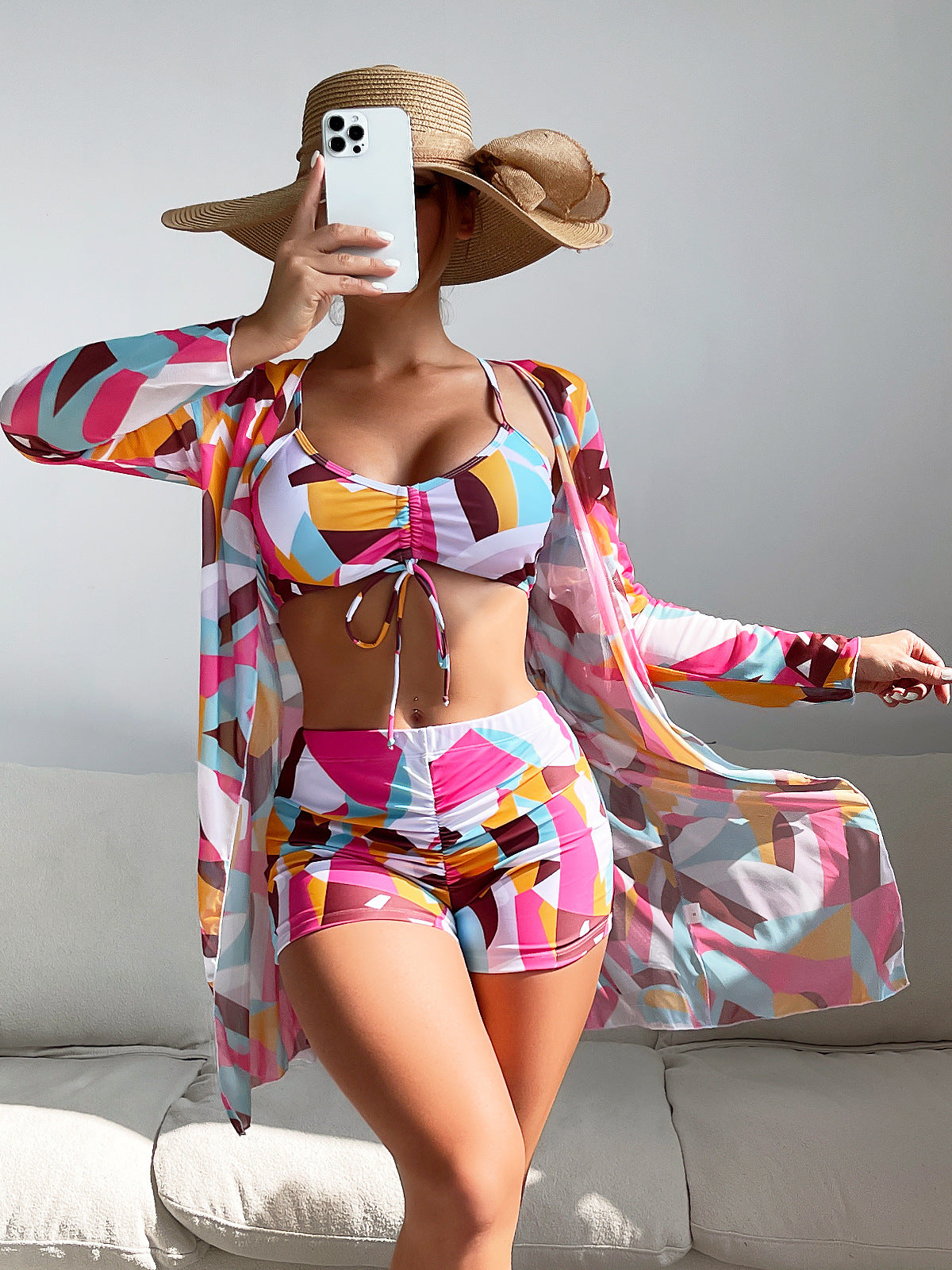 Mesh Three-Piece Swim Bikini W/ Briefs