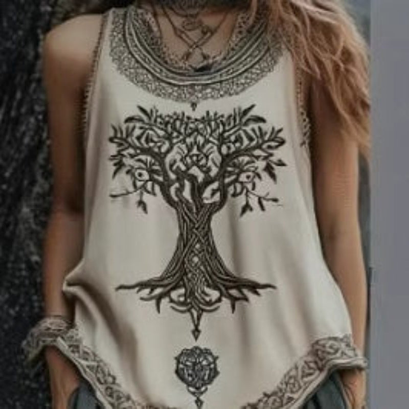 Print Pleated Tank Top