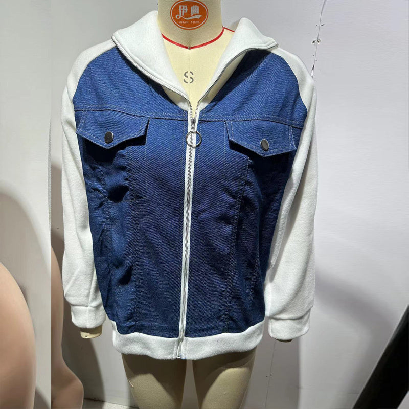 Denim Zip-Up Sweater