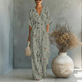 Waist Hug V-Neck Printed Wide Leg Jumpsuit