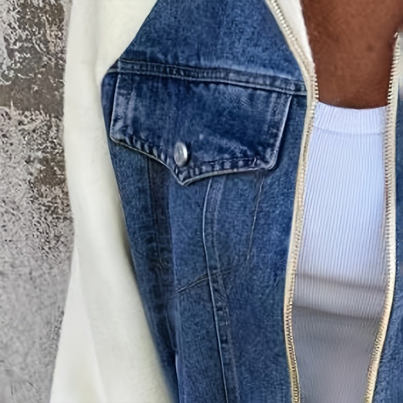 Denim Zip-Up Sweater