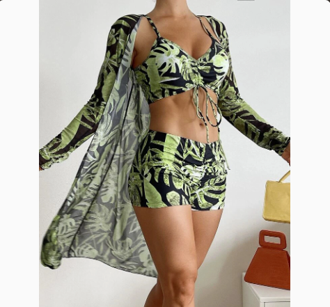 Mesh Three-Piece Swim Bikini W/ Briefs