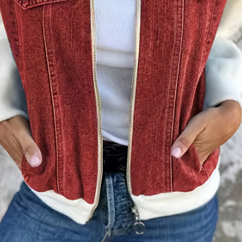 Denim Zip-Up Sweater