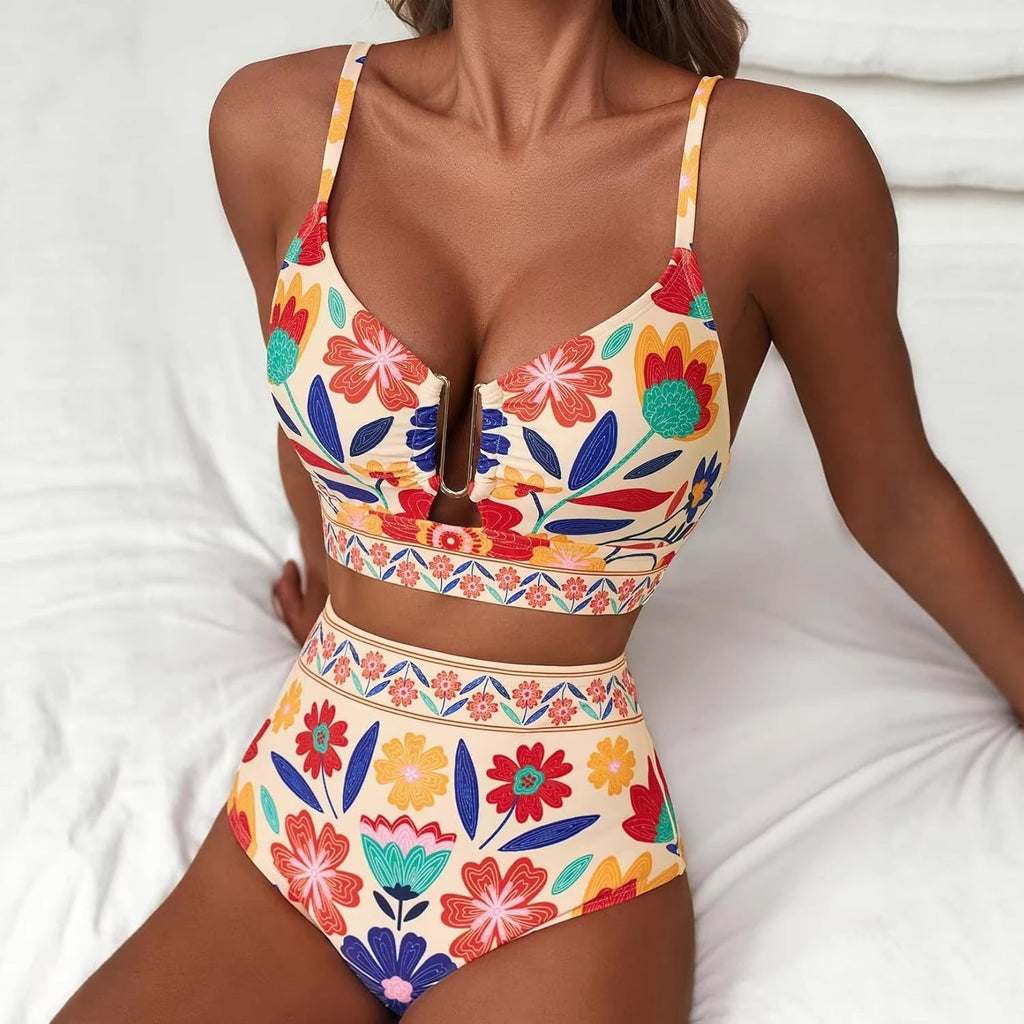 Floral Print High-Waist Bikini Set