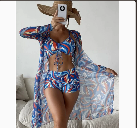 Mesh Three-Piece Swim Bikini W/ Briefs