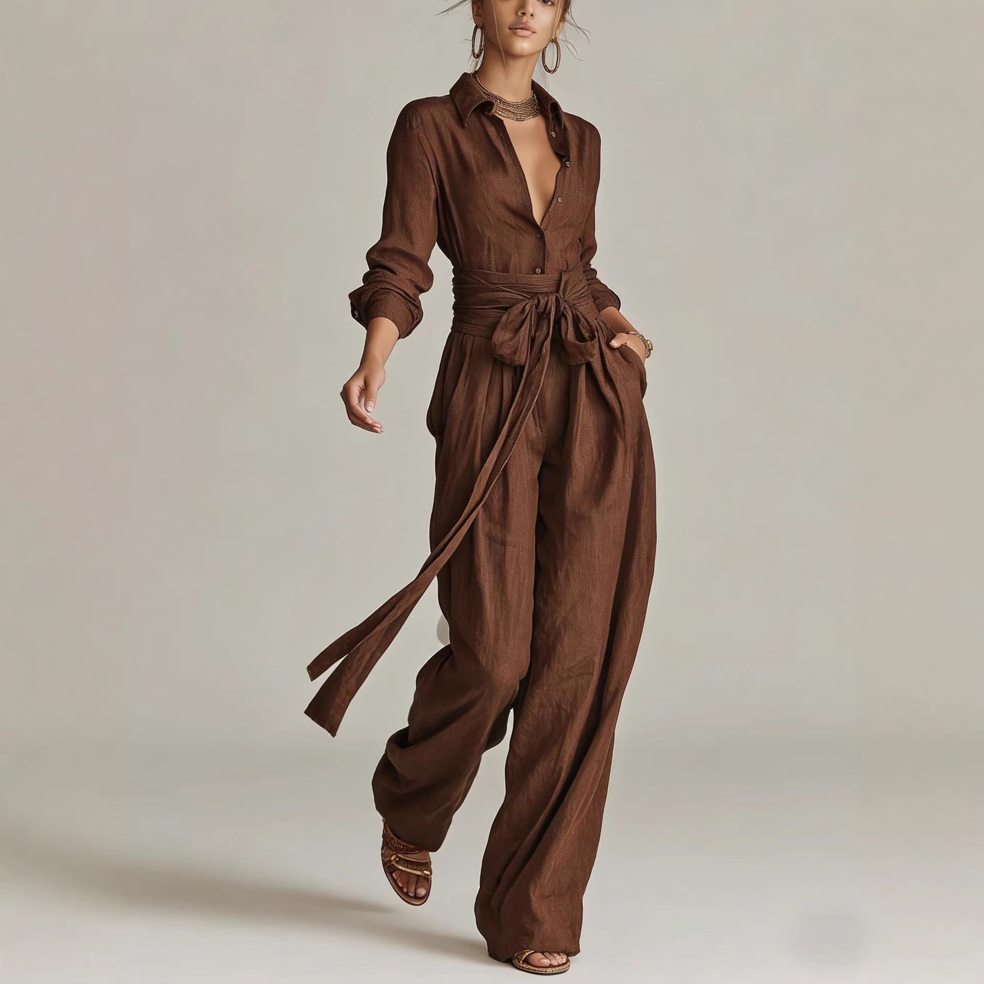 Solid Casual Pant Set