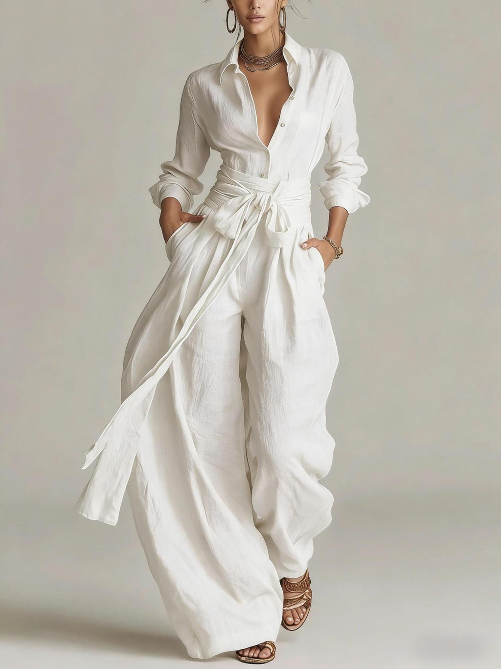 Solid Casual Pant Set