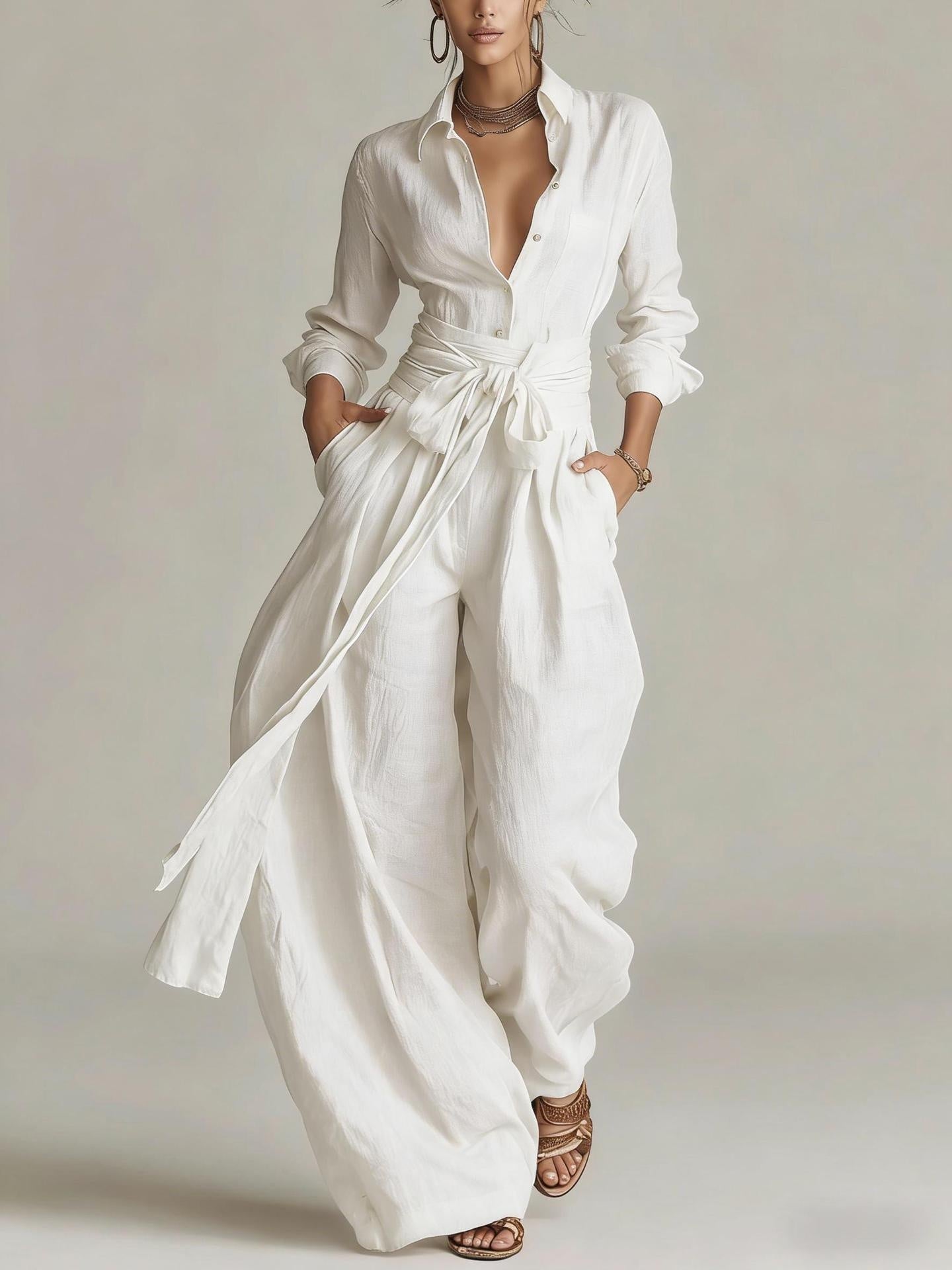 Solid Casual Pant Set