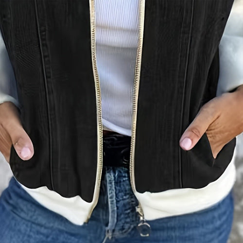 Denim Zip-Up Sweater