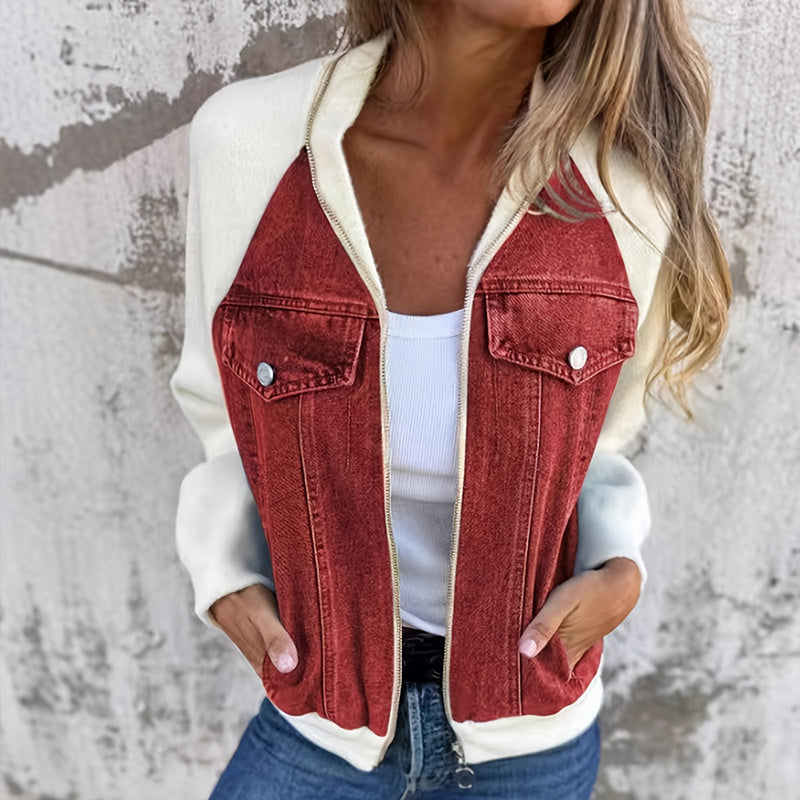 Denim Zip-Up Sweater