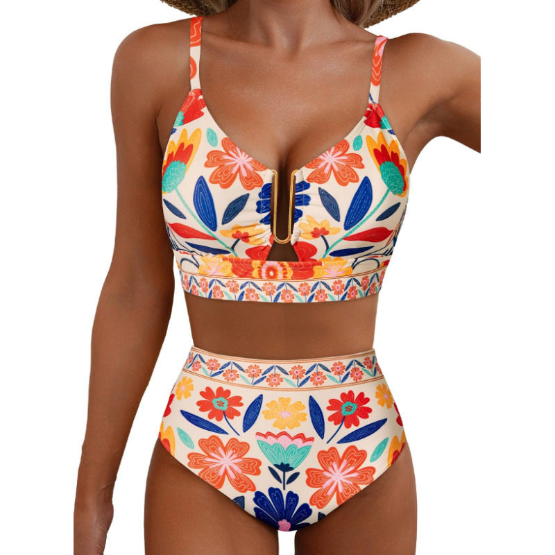 Floral Print High-Waist Bikini Set