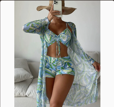 Mesh Three-Piece Swim Bikini W/ Briefs