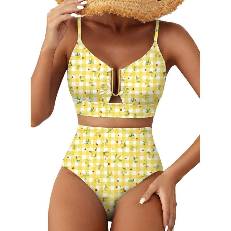 Floral Print High-Waist Bikini Set