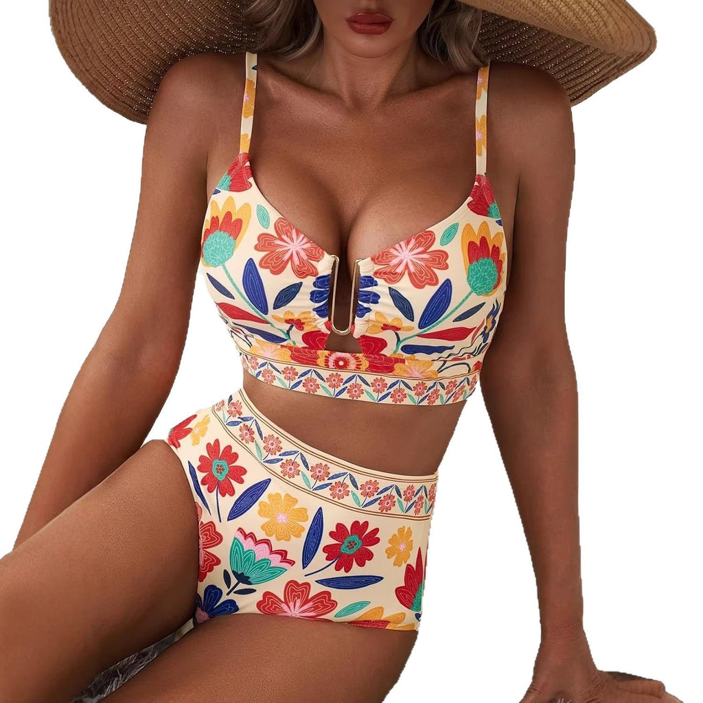 Floral Print High-Waist Bikini Set
