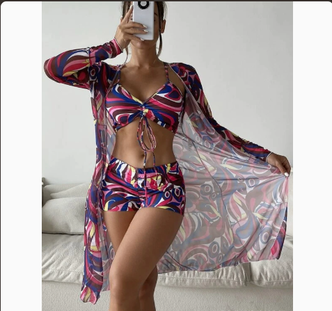 Mesh Three-Piece Swim Bikini W/ Briefs