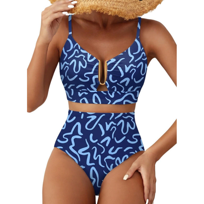 Floral Print High-Waist Bikini Set