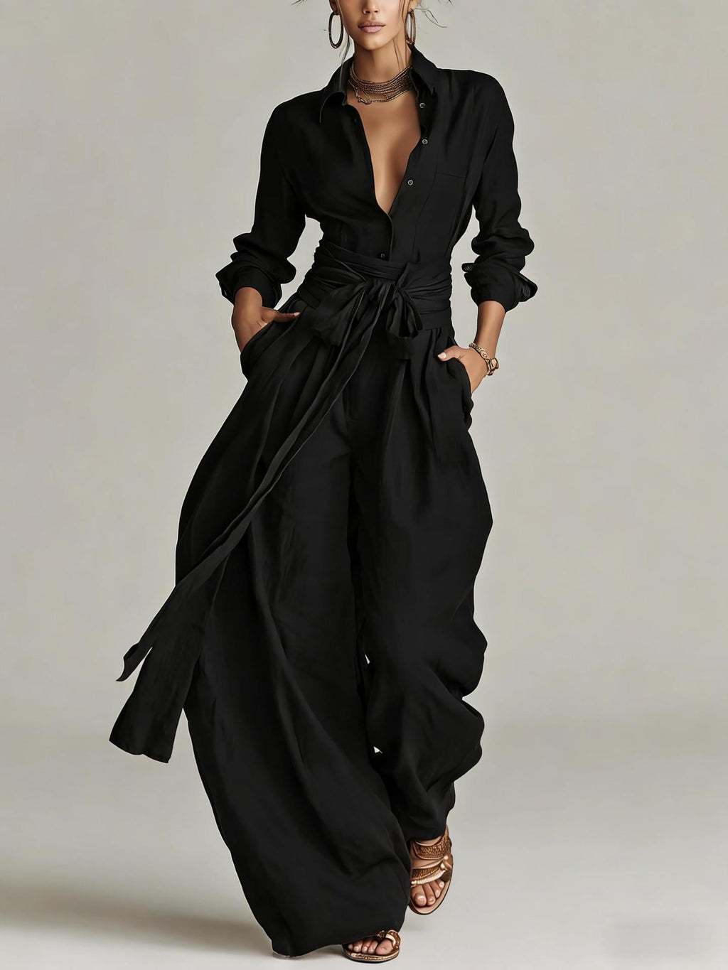 Solid Casual Pant Set