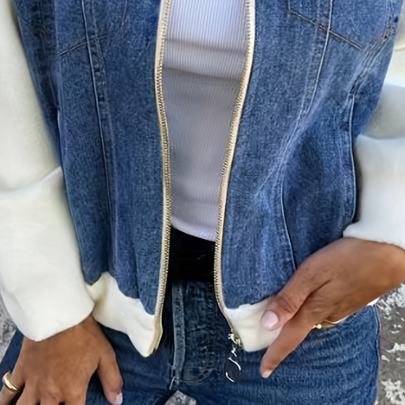 Denim Zip-Up Sweater