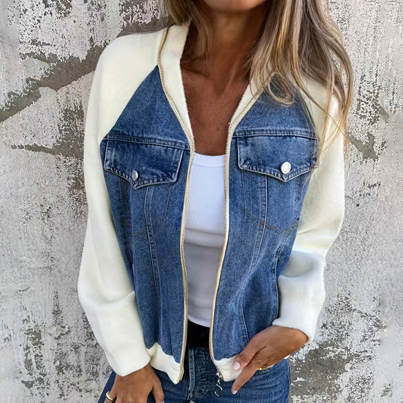 Denim Zip-Up Sweater