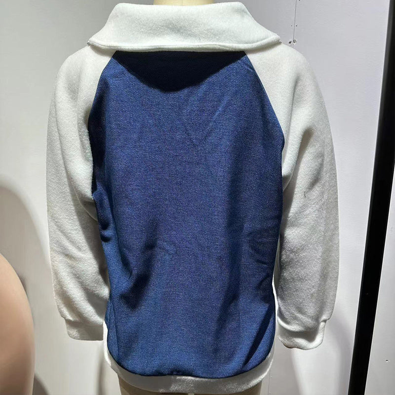 Denim Zip-Up Sweater