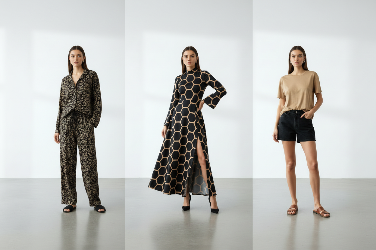 Three outfits side by side